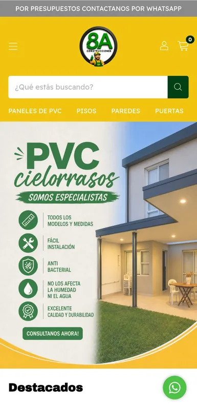 Tienda online 8A Construcciones creada por FURIA DIGITAL